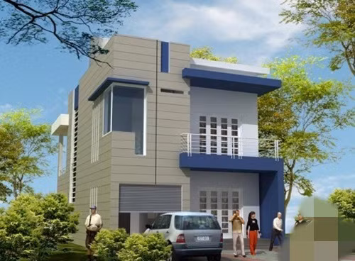 Nhà 2 tầng xây trên diện tích 90m2, gồm 2 phòng ngủ. Tầng 2 được thiết kế là cầu thang lên mái cùng với phong thờ cúng gia tiên. Ảnh: Xaydungvuan.