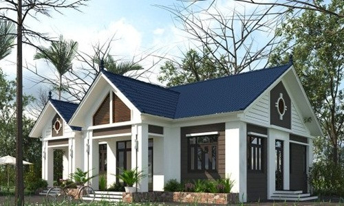 Nhà vườn 1 tầng hiện đại sử dụng tông màu trắng kết hợp với tông màu nâu, tạo nên một tổng thể hài hòa và nhẹ nhàng. Ảnh: Thietkethicongnhadep.