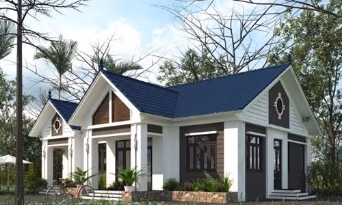 Nhà vườn 1 tầng hiện đại sử dụng tông màu trắng kết hợp với tông màu nâu, tạo nên một tổng thể hài hòa và nhẹ nhàng. Ảnh: Thietkethicongnhadep.