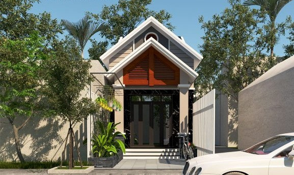 Nhà cấp 4 gác lửng mái tôn có khoảng sân dài lên tới 5m làm sân để xe. Ảnh: Thietkethicongnhadep.