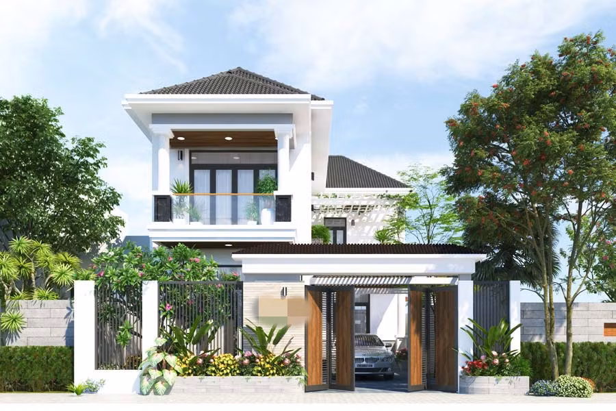 Phong cách hiện đại trẻ trung, hình khối vuông vắn và gam màu trắng sáng chủ đạo là điểm nhấn của công trình. Ảnh: Kientrucroman.