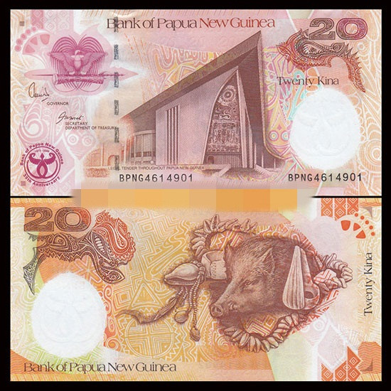 Tờ tiền hình con heo 20 Kina được Papua New Guinea phát hành vào năm 2008 cũng được rao bán với giá 40.000 - 50.000 đồng. Ảnh: Tienlixi.
