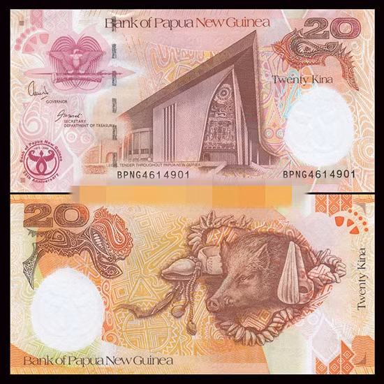Tờ tiền hình con heo 20 Kina được Papua New Guinea phát hành vào năm 2008 cũng được rao bán với giá 40.000 - 50.000 đồng. Ảnh: Tienlixi.
