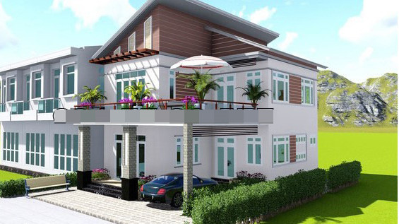 Thiết kế biệt thự mini mái lệch hiện đại là lựa chọn phổ biến của các gia đình trẻ. Ảnh: Maunhadepvn.