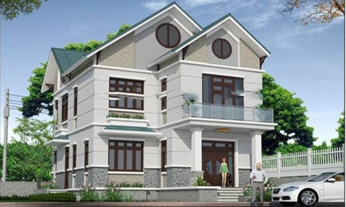 Biệt thự mái thái 2 tầng thiết kế vuông vắn cùng khuôn viên vườn rộng thoáng. Ảnh: Shc.