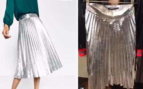 Váy xếp li ánh kim trendy khiến người mua bất ngờ bởi chẳng khác gì tờ giấy gói quà xếp bèo nhèo. Ảnh: Vietnamnet.