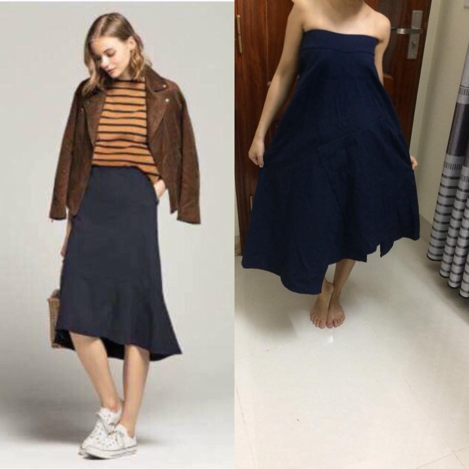 Chiếc váy người bán cam kết dành cho 40kg và kết quả nhận được. Ảnh: FB Thạch Thảo