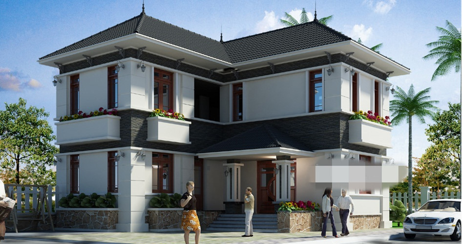 Thiết kế theo kiến trúc châu Âu, nhà vườn 2 tầng mái thái có tổng mức đầu tư hơn 800 triệu đồng. Ảnh: Nhasang.