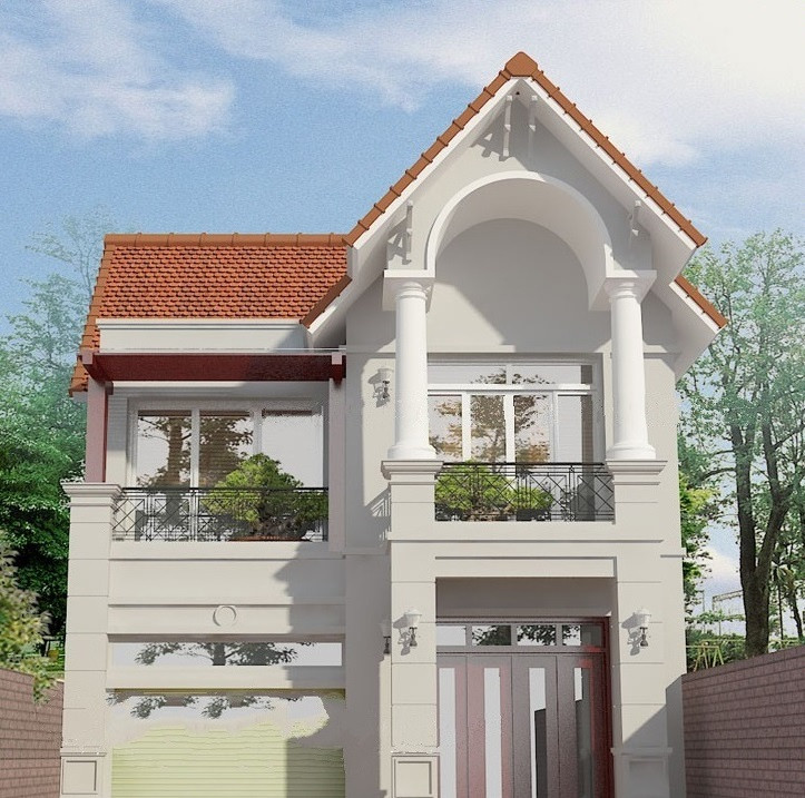 Mẫu biệt thự 2 tầng có không gian phía trước rộng gần 6m làm sân và bãi đậu xe ô tô cũng như tạo không gian mặt tiền thông thoáng hài hòa. Ảnh: ytuongnhadep.