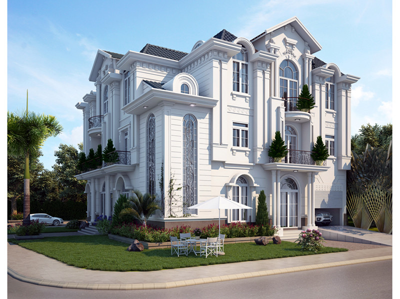  Biệt thự kiểu Pháp 3 tầng với chi phí hơn 1,5 tỷ đồng được trang trí khá tỉ mỉ và công phu từ gờ, phào chỉ đến các cột trụ. Ảnh: Thanglongarc.