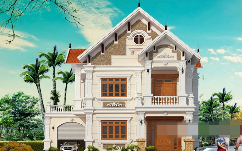 Biệt thự 2 tầng tân cổ điển phong cách Pháp có chi phí khoảng 2 tỷ đồng. Ảnh: Thietkenhadepaau.