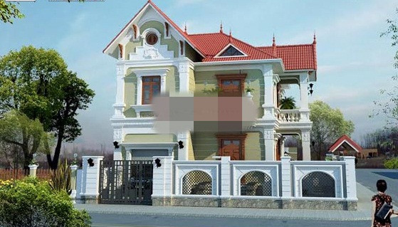 Sự kết hợp hài hòa giữa các đường nét, hình khối với họa tiết trang trí, tạo cho biệt thự 2 tầng vẻ đẹp giống như một tác phẩm nghệ thuật. Ảnh: Angcovat.