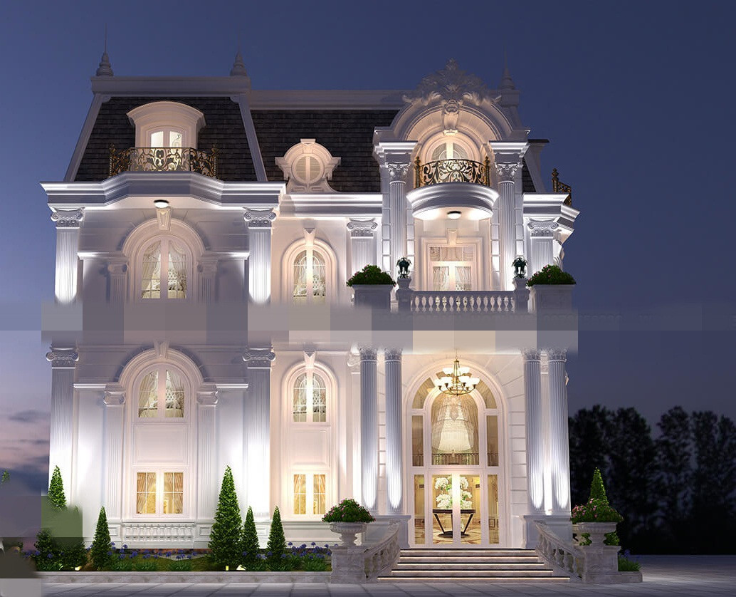 Biệt thự cổ điển phong cách Pháp tinh tế nổi bật với những đường gờ, hệ trụ cột cao ráo khỏe khoắn. Ảnh: Kientrucroman.