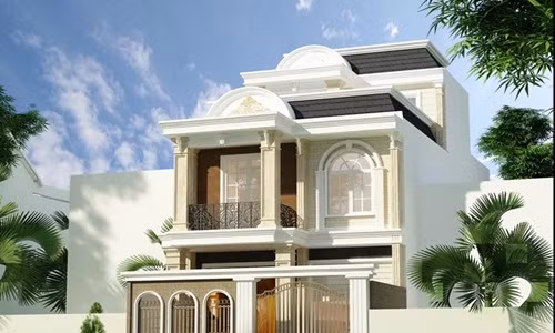 Biệt thự kiểu Pháp nổi bật bới các đường chỉ mềm mại, uốn lượn trên vòm mái. Ảnh: Nhadepmoi.