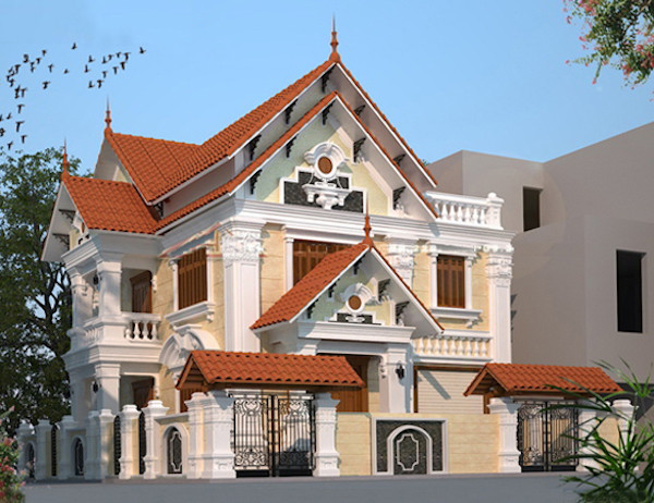 Mẫu biệt thự mini 2 tầng phong cách đơn giản, mái ngói đẹp ngày càng trở nên phổ biến. Ảnh: Kientrucsuvietnam.
