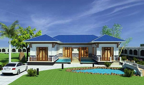 Sự sang trọng và hiện đại là điểm nhấn của mẫu biệt thự mái thái hình chữ U. Ảnh: Thietkenhadepaau.