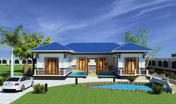 Sự sang trọng và hiện đại là điểm nhấn của mẫu biệt thự mái thái hình chữ U. Ảnh: Thietkenhadepaau.