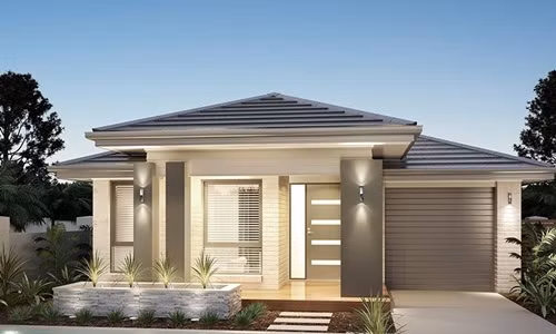 Thiết kế vuông vắn, có diện tích trồng cây xanh và gara là điểm nhấn của ngôi nhà này. Ảnh: Vtkong.