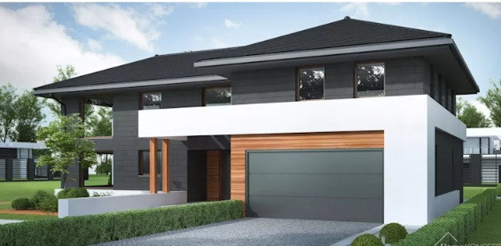 Nhà 2 tầng sơn các gam màu tối, tạo cảm giác đơn giản pha chút năng động. Ảnh: Homify.