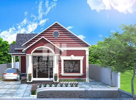 Nhà cấp 4 chữ L mang vẻ đẹp đồ sộ với phần mái thái được thiết kế công phu. Ảnh: Arcviet.