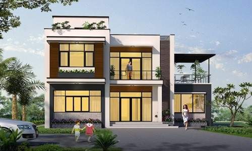 Biệt thự vườn 2 tầng mái bằng với thiết kế sân vườn đẹp mắt. Ảnh: Kientrucsuvietnam.