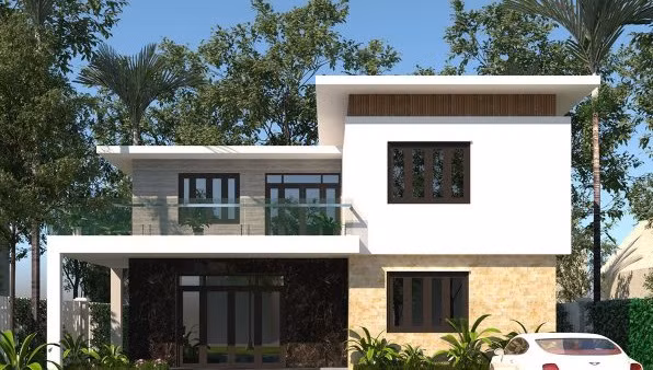 Mặt tiền sử dụng các loại gạch ốp tường, đá ốp tường trang trí nhằm giảm bớt sự đơn điệu của căn nhà. Ảnh: Thietkethicongnhadep.