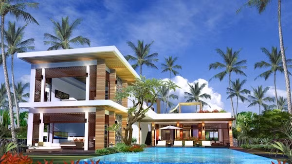 Biệt thự 2 tầng chữ L mái bằng tiện nghi như một khu nghỉ dưỡng. Ảnh: Kientrucsuvietnam.