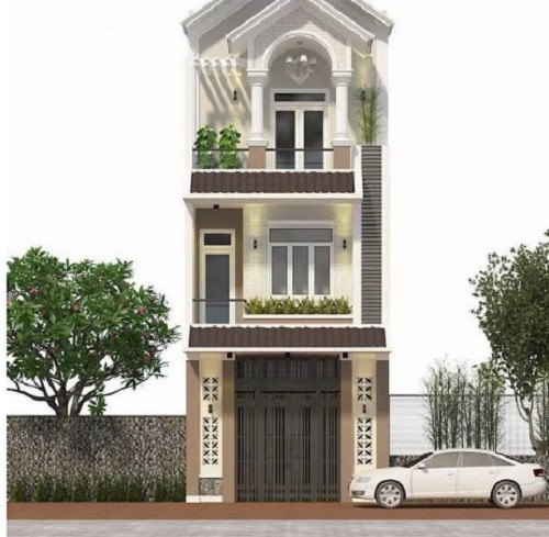 Nhà 3 tầng mái thái 5x18m có dự trù kinh phí hoàn thiện phần thô khoảng 1,2 tỷ đồng. Ảnh: Thietkenhadepmoi.