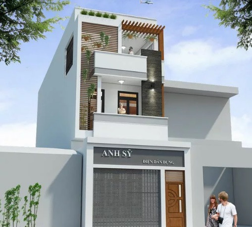Mẫu nhà 5x20m đơn giản hiện đại có tầng trệt kinh doanh 2 tầng 1 tum. Ảnh: Thietkenhadepmoi.