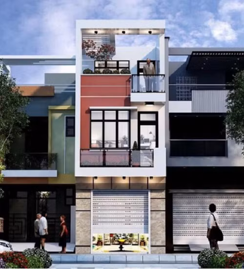 Vẻ đẹp hiện đại được thể hiện qua lan can kính cường lực, gạch ốp sáng màu. Ảnh: Thietkenhadepmoi.