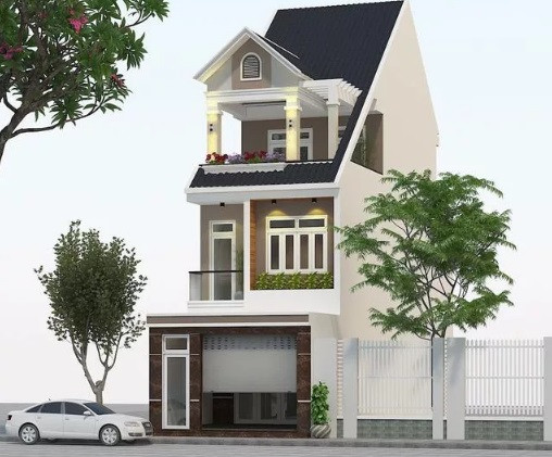 Nhà 3 tầng xây theo kiến trúc mái thái đơn giản mà nổi bật. Ảnh: Thietkenhadepmoi.