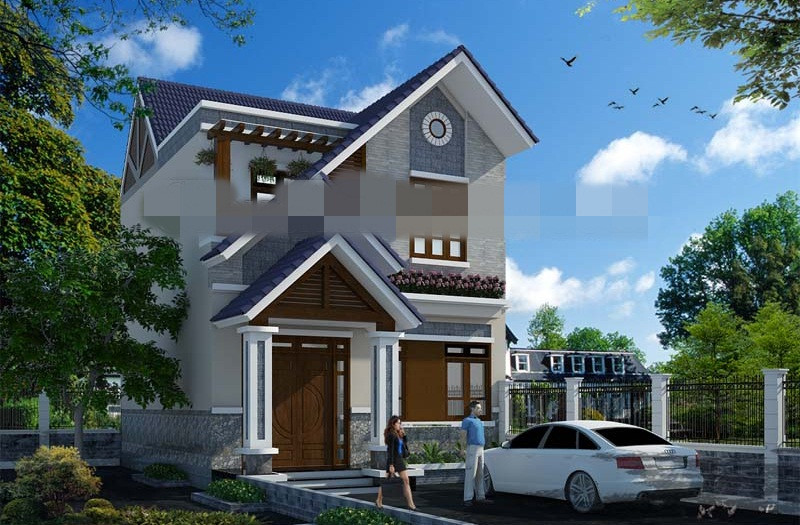 Phần mái thái đua ra không quá lớn nên mẫu thiết kế này phù hợp với những lô đất có mặt tiền hẹp. Ảnh: Sieuthimaunha.