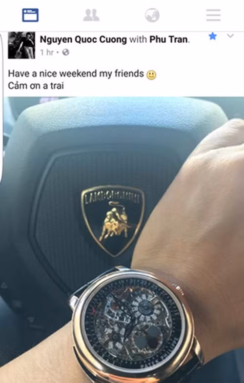 Năm 2017, Cường Đô La khiến nhiều người trầm trồ khi khoe chiếc đồng hồ hiệu Patek Philippe có giá 13 tỷ. Ảnh: FBNV.