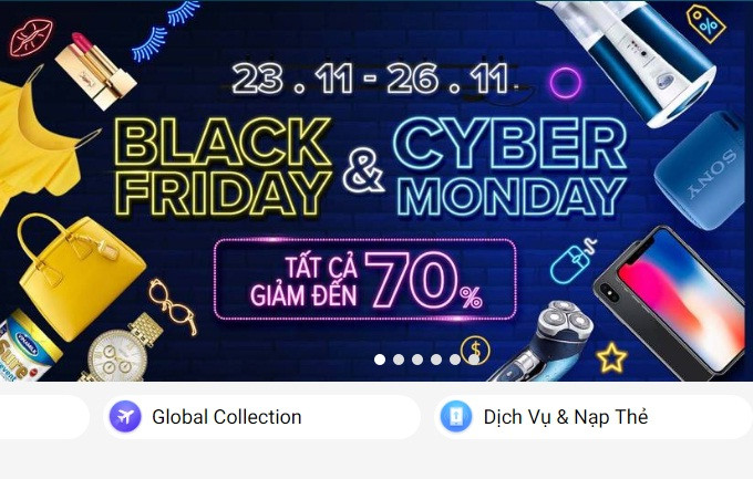 Trong khi đó, Shopee tung ra chương trình giảm giá "khủng" dịp Black Friday với "siêu deal - siêu voucher" giảm đến 99%. Ảnh: Shopee.