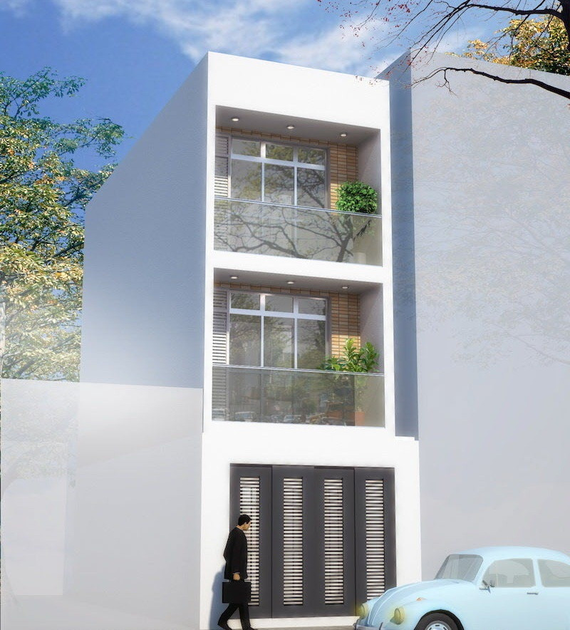 Do hạn chế về quỹ đất nên phần bối cảnh mặt trước được thiết kế đơn giản, chú trọng ở yêu cầu về khả năng đón ánh sáng từ bên ngoài cũng như sự thông thoáng. Ảnh: Lenhan.