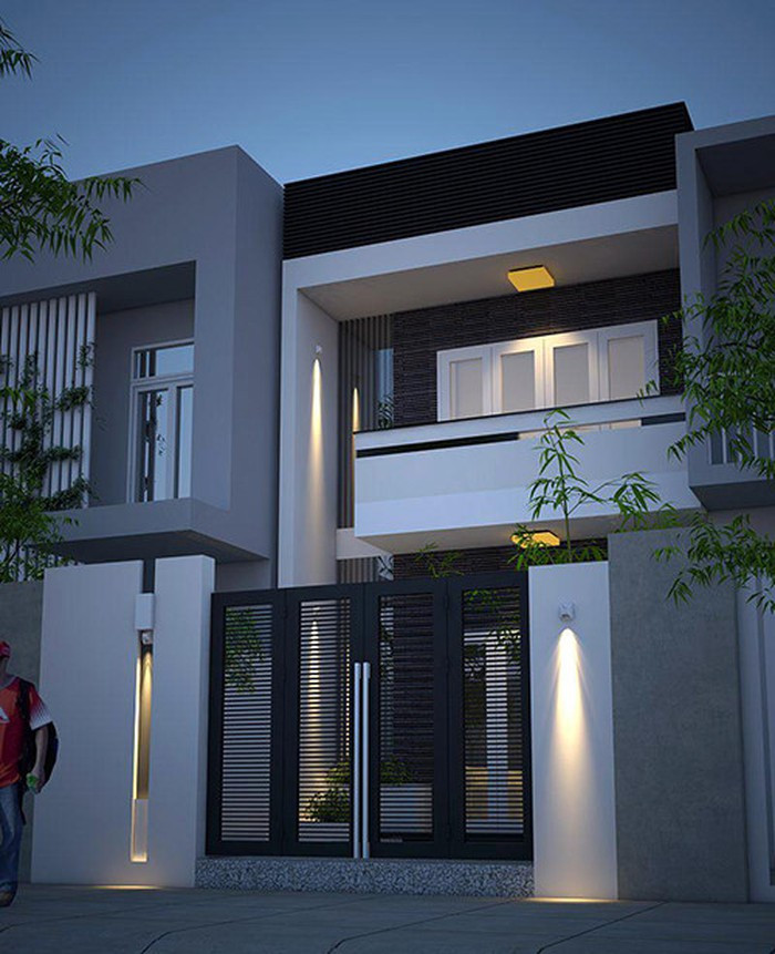 Nhà mái bằng sang trọng với hệ thống cửa gỗ hiện đại. Ảnh: Nhadian.