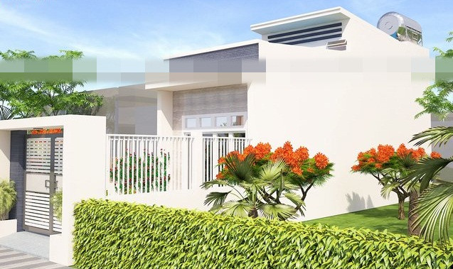 Để tiết kiệm chi phí, phần mái được làm bằng tôn nhưng mặt tiền vẫn không kém phần sang trọng. Ảnh: Nhavuonxinh.