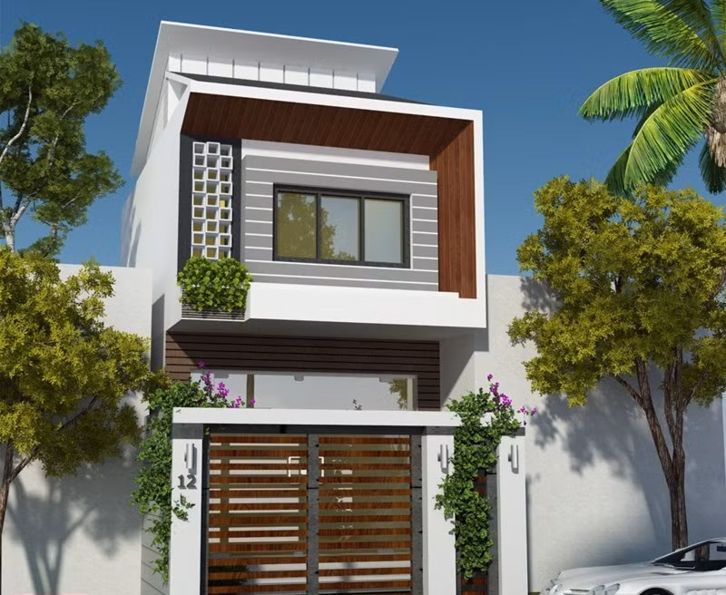 Nhà cấp 4 gác lửng phong cách tân cổ điển kiến trúc đơn giản với các hình khối, cột kèo khỏe khoắn. Ảnh: Doananhquoc.