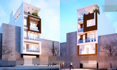 Mặt tiền nhà ống là sự phối hợp xen kẽ nhịp nhàng của các nguyên liệu mang yếu tố hiện đại. Ảnh: Housevn.