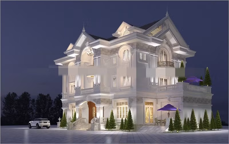 Biệt thự 3 tầng mang dáng dấp hiện đại, phảng phất nét đẹp hoài cổ. Ảnh: Nhalouis.