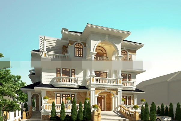 Biệt thự có hầm để xe ghi điểm bởi lối cách điệu nhẹ nhàng, phào chỉ đan xen. Ảnh: Maunhadep902.