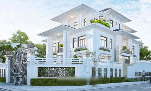 Phong cách tân cổ điển với các đường nét, hoa văn tinh tế cùng ô cửa kính lớn tạo sự thoáng mát cho ngôi nhà. Ảnh: Kientrucsuvietnam.