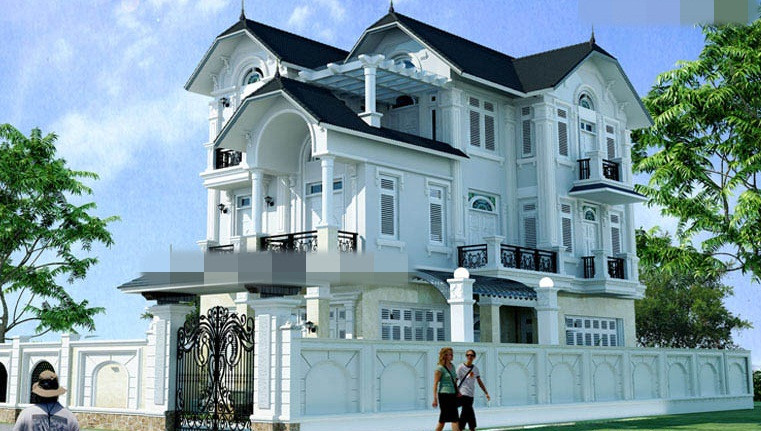 Điểm nhấn của biệt thự nằm ở tỷ lệ kiến trúc hài hòa, chi tiết gờ phào chỉ thiết kế tỷ mỉ đậm chất kiến trúc Pháp cổ. Ảnh: Betaviet.