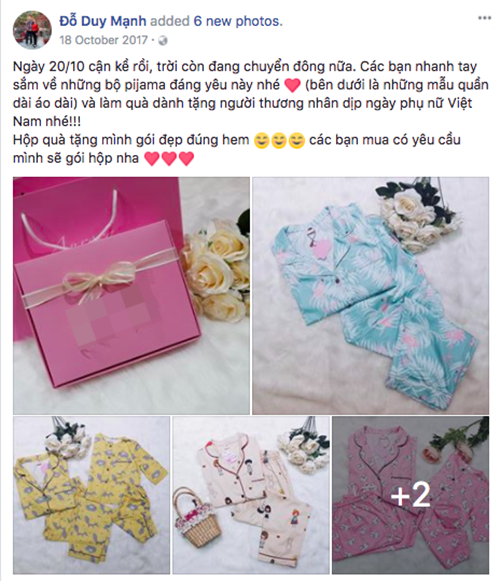 Cửa hàng của Duy Mạnh kinh doanh đủ các loại quần áo ngủ dành cho nam, nữ và trẻ em. Ảnh: Facebook.