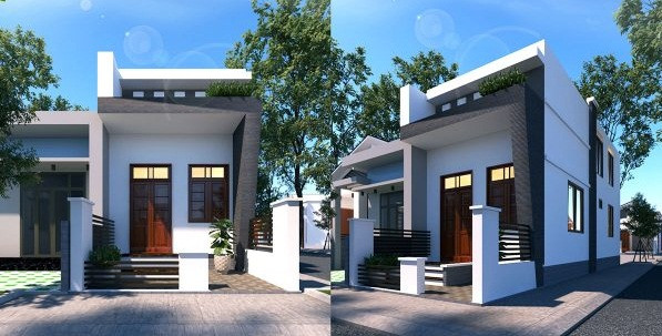 Ngôi nhà có sân trước là chỗ để xe máy. Phòng khách, bếp, phòng vệ sinh bố trí ở tầng 1. Trên tầng lửng là 1 phòng ngủ và 1 phòng thờ. Ảnh: Thietkethicongnhadep.