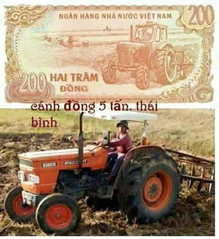 Trên tờ 200 đồng là hình ảnh người nông dân lao động trên cánh đồng 5 tấn.