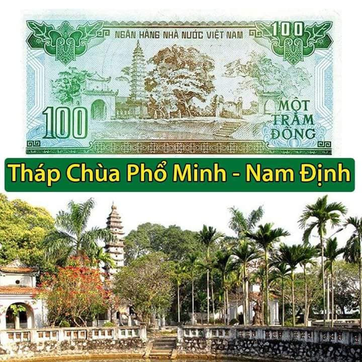 Danh thắng in trên tờ 100 đồng là tháp tại chùa Phổ Minh (thôn Tức Mặc, Nam Định). Nguồn ảnh: FB Tăng Hiền.