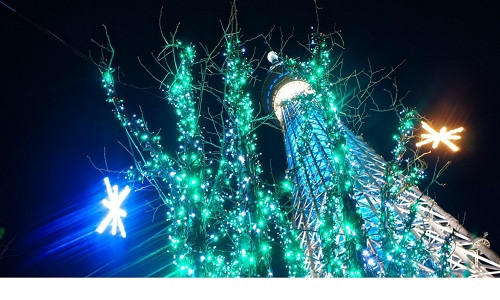 Tòa tháp Tokyo Skytree trở thành điểm chiếu sáng tuyệt với tại Tokyo. Ảnh: Printest.