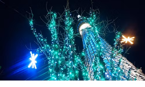 Tòa tháp Tokyo Skytree trở thành điểm chiếu sáng tuyệt với tại Tokyo. Ảnh: Printest.