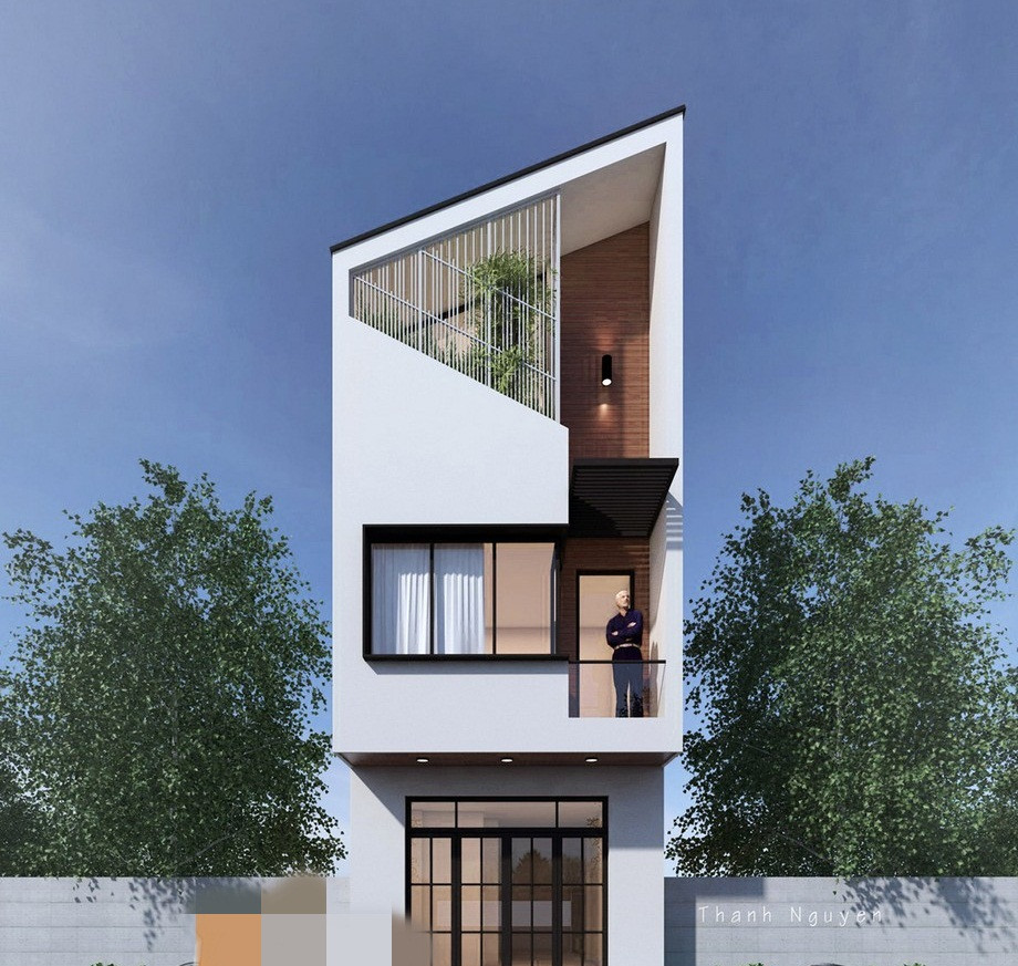 Sự kết hợp giữa mái lệch và song sắt giúp cân bằng độ nghiêng của mái nhà. Ảnh: Vietnamarch.